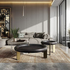 Round Black Oak Coffee Table With Brushed Brass Stainless Steel Legs - Vintage Low Accent Table For Living Room Lumendat