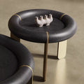 Round Black Oak Coffee Table With Brushed Brass Stainless Steel Legs - Vintage Low Accent Table For Living Room Lumendat