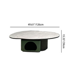 Oval Shape Sintered Stone Solid Wood Coffee Table - Scandinavian Unique Hollow Base End Table For Living Room Lumendat