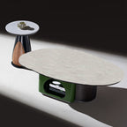 Oval Shape Sintered Stone Solid Wood Coffee Table - Scandinavian Unique Hollow Base End Table For Living Room Lumendat