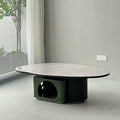 Oval Shape Sintered Stone Solid Wood Coffee Table - Scandinavian Unique Hollow Base End Table For Living Room Lumendat
