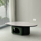 Oval Shape Sintered Stone Solid Wood Coffee Table - Scandinavian Unique Hollow Base End Table For Living Room Lumendat