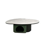 Oval Shape Sintered Stone Solid Wood Coffee Table - Scandinavian Unique Hollow Base End Table For Living Room Lumendat