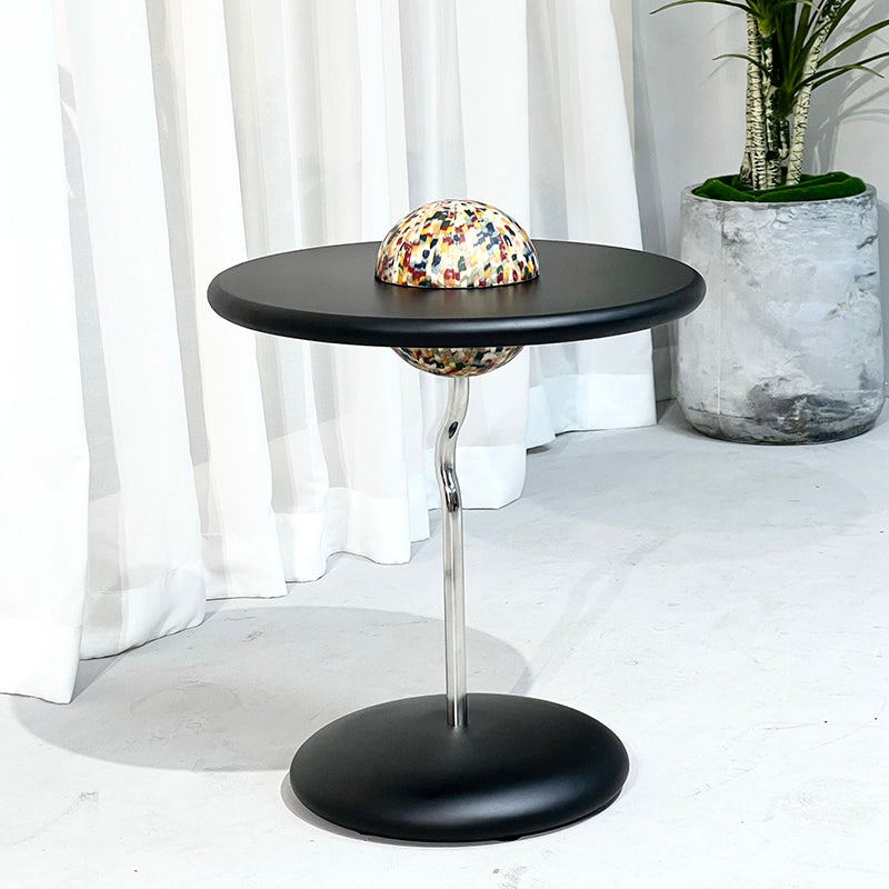 Round Curved MDF Stainless Steel End Table - Minimalist Small Accent Table For Living Room Lumendat
