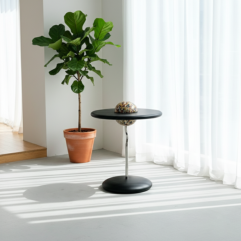 Round Curved MDF Stainless Steel End Table - Minimalist Small Accent Table For Living Room Lumendat