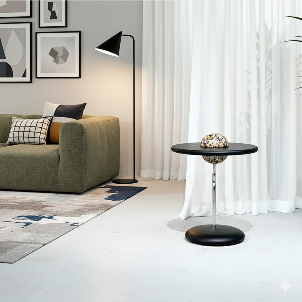 Round Curved MDF Stainless Steel End Table - Minimalist Small Accent Table For Living Room Lumendat