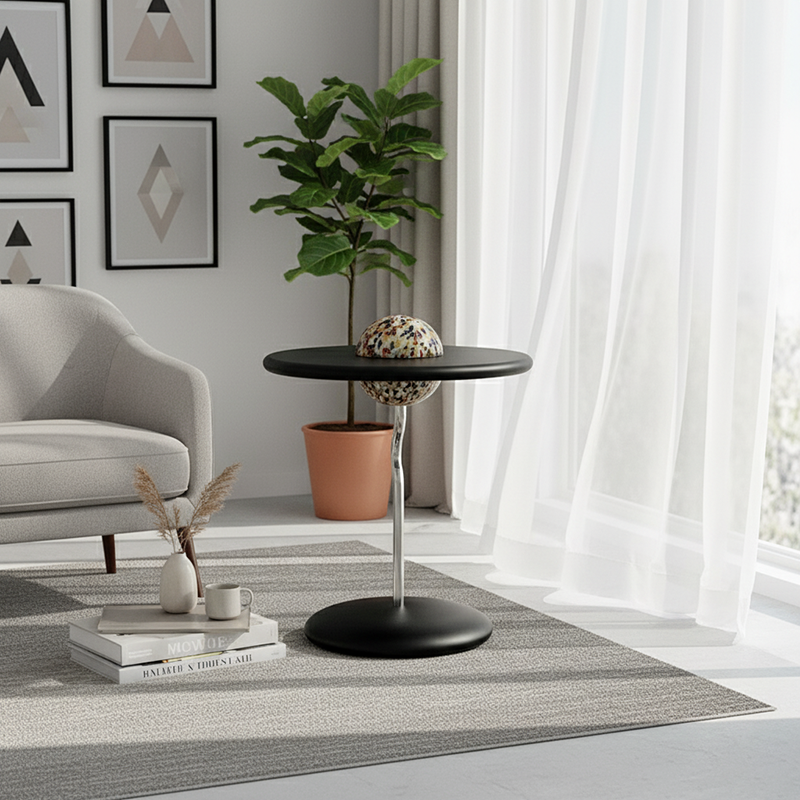 Round Curved MDF Stainless Steel End Table - Minimalist Small Accent Table For Living Room Lumendat