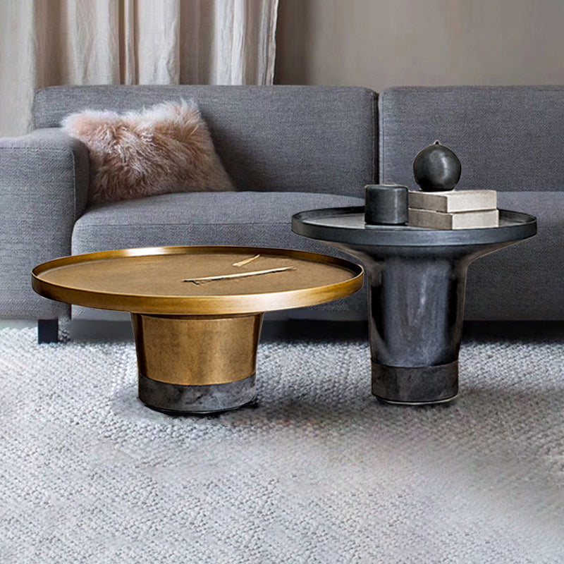 Round Sculptural Natural Marble Bronze Metal Coffee Table - Nordic Combination Accent Table For Living Room Lumendat