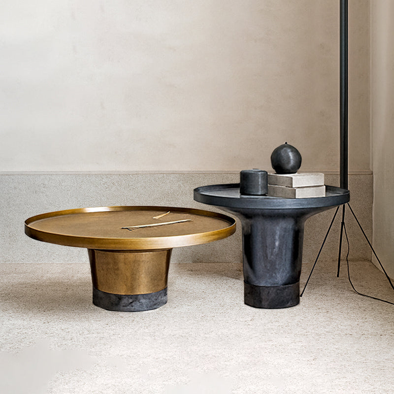 Round Sculptural Natural Marble Bronze Metal Coffee Table - Nordic Combination Accent Table For Living Room Lumendat
