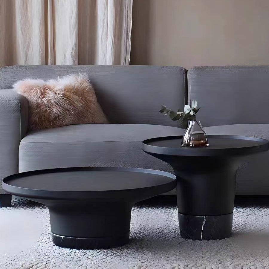 Round Sculptural Natural Marble Bronze Metal Coffee Table - Nordic Combination Accent Table For Living Room Lumendat