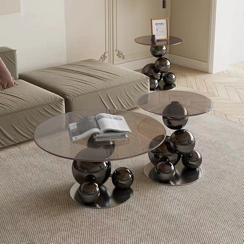 Black Titanium Stainless Steel Sphere Coffee Table - Minimalist Sculptural Round Coffee Table For Living Room Lumendat