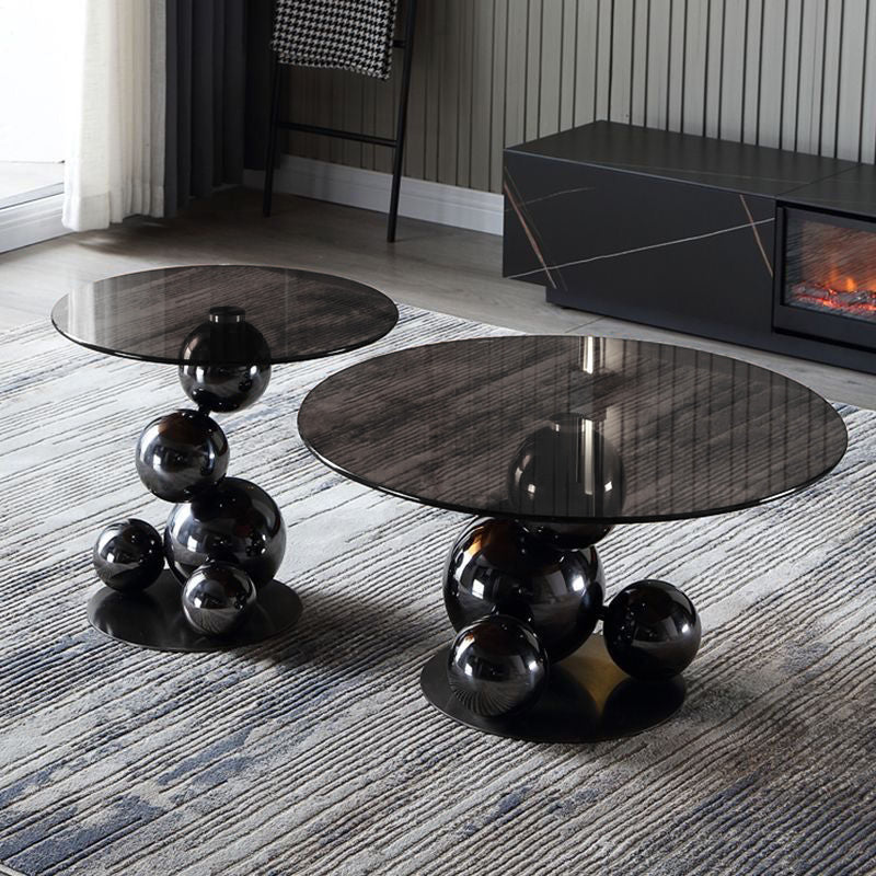 Black Titanium Stainless Steel Sphere Coffee Table - Minimalist Sculptural Round Coffee Table For Living Room Lumendat