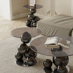Stainless Steel Black Titanium Sphere Side Table - Creative Geometric Design Round Coffee Table For Living Room Lumendat