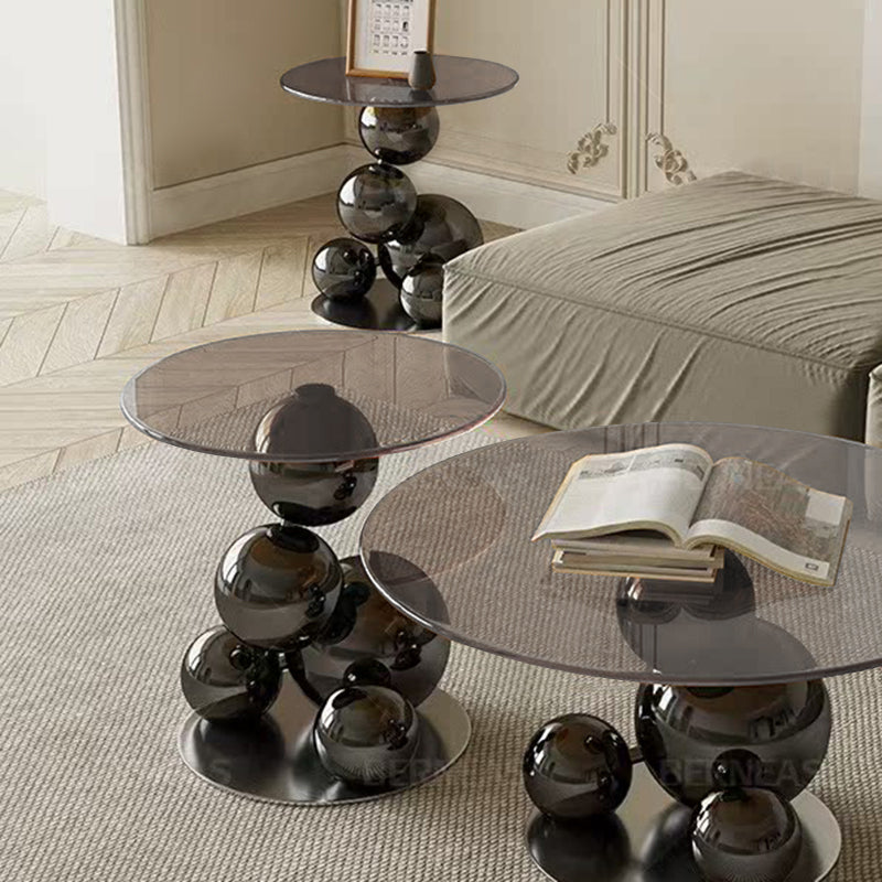 Stainless Steel Black Titanium Sphere Side Table - Creative Geometric Design Round Coffee Table For Living Room Lumendat
