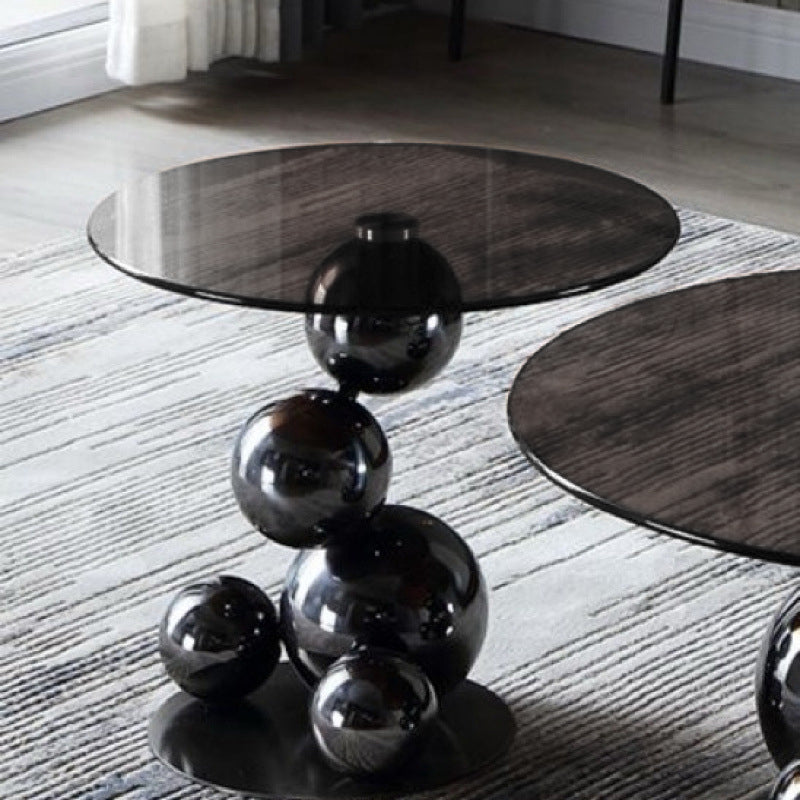 Stainless Steel Black Titanium Sphere Side Table - Creative Geometric Design Round Coffee Table For Living Room Lumendat
