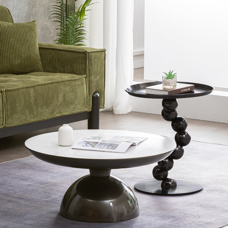 Sturdy Black Titanium Stainless Steel Sculptural Sphere Side Table - Industrial Sculptural Geometric Round Coffee Table For Living Room Lumendat