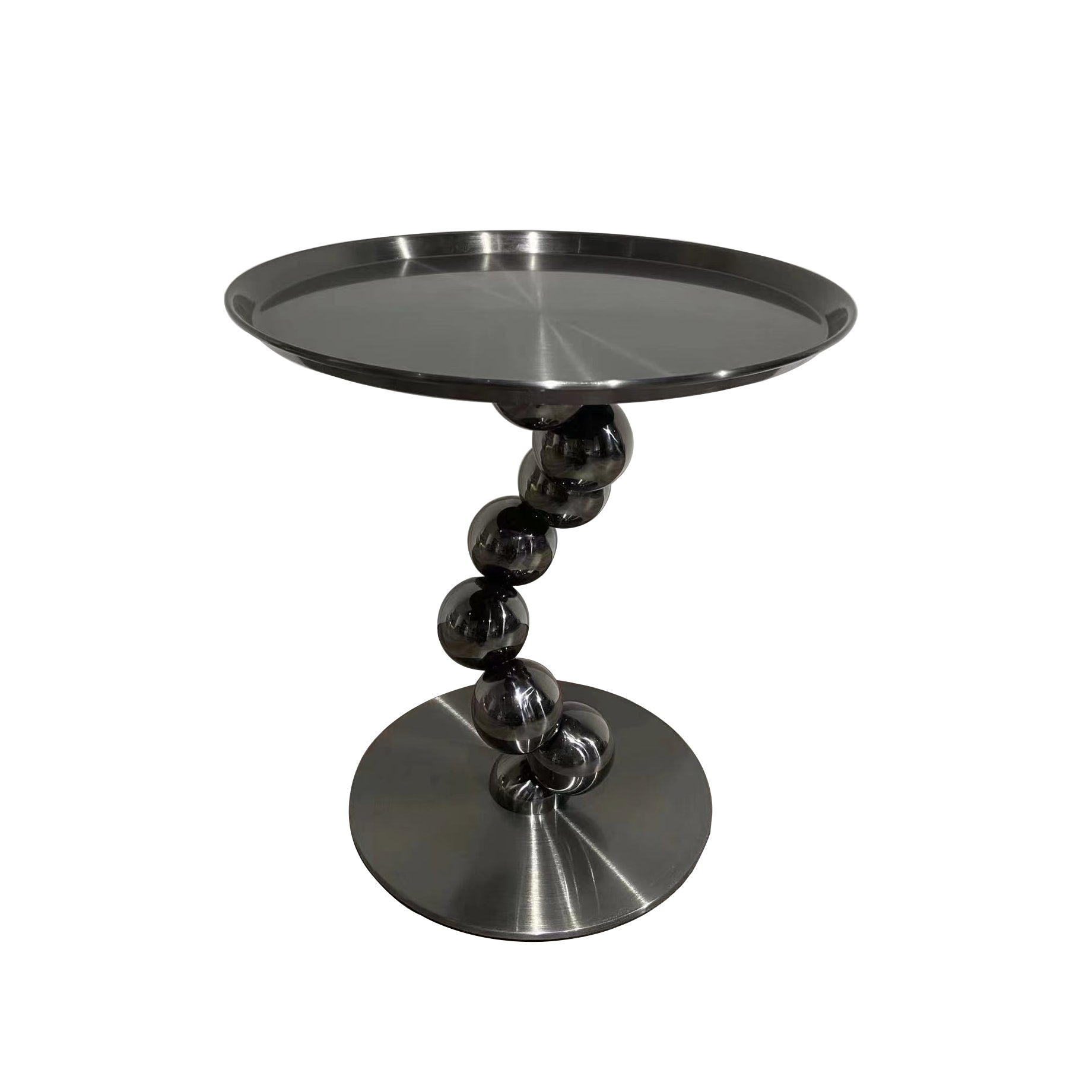 Sturdy Black Titanium Stainless Steel Sculptural Sphere Side Table - Industrial Sculptural Geometric Round Coffee Table For Living Room Lumendat