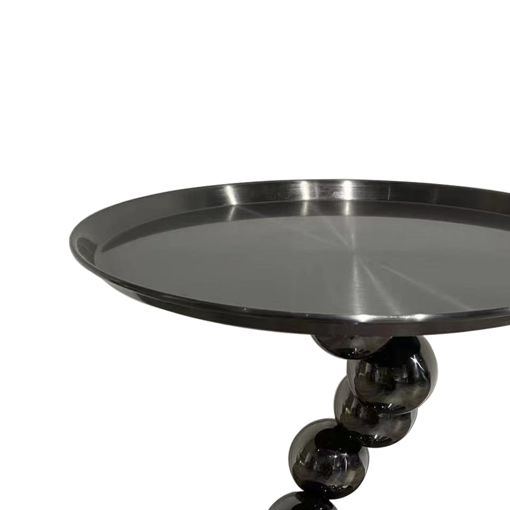Sturdy Black Titanium Stainless Steel Sculptural Sphere Side Table - Industrial Sculptural Geometric Round Coffee Table For Living Room Lumendat