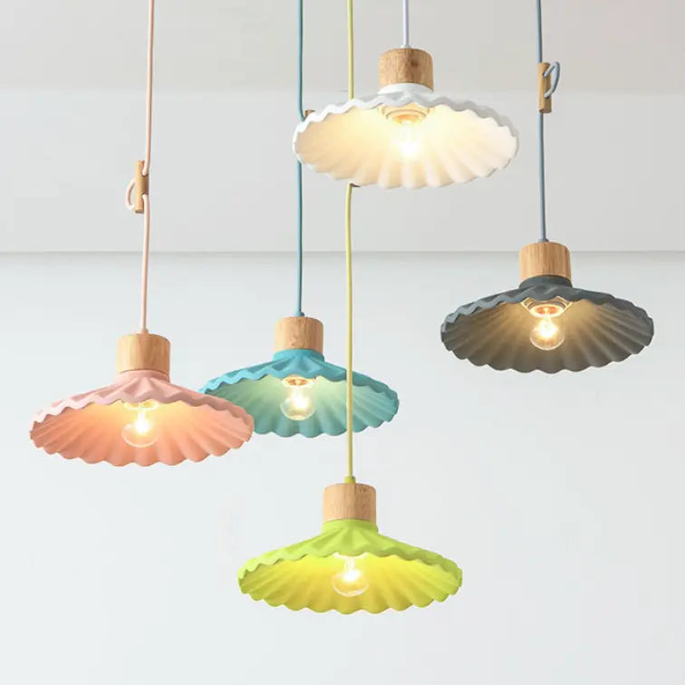 Modern Macaron Cement Scalloped Shade 1-light Pendant Light for Living Room modern luxury lighting fixture