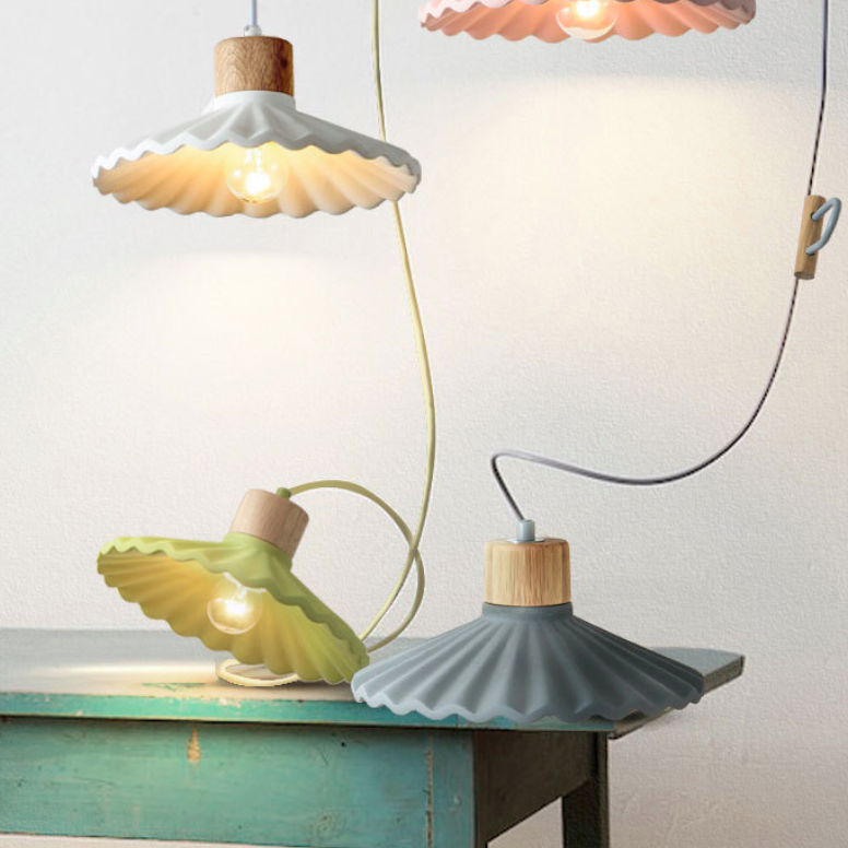Modern Macaron Cement Scalloped Shade 1-Light Pendant Light for Living Room