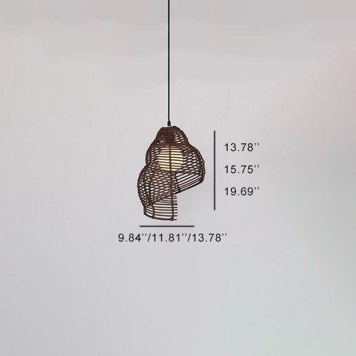 Vintage Rattan Weaving 1-light Conch Pendant Light BulbSquare