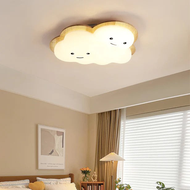 Lumendat Contemporary Creative Woodgrain Cartoon Octopus Moon Acrylic LED Kids Flush Mount Ceiling Light For Living Room Lumendat