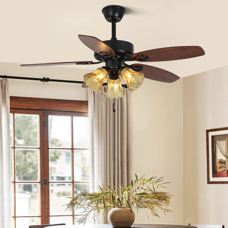 Traditional European Bell Shade Downrods Ceiling Fan Light For Living Room