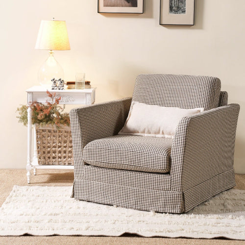 Classic Houndstooth Birch Wood Accent Chair - Scandinavian Lounge Chair for Living Room & Bedroom Lumendat