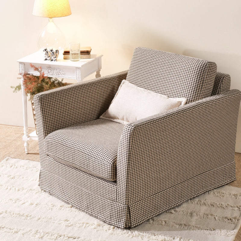 Classic Houndstooth Birch Wood Accent Chair - Scandinavian Lounge Chair for Living Room & Bedroom Lumendat