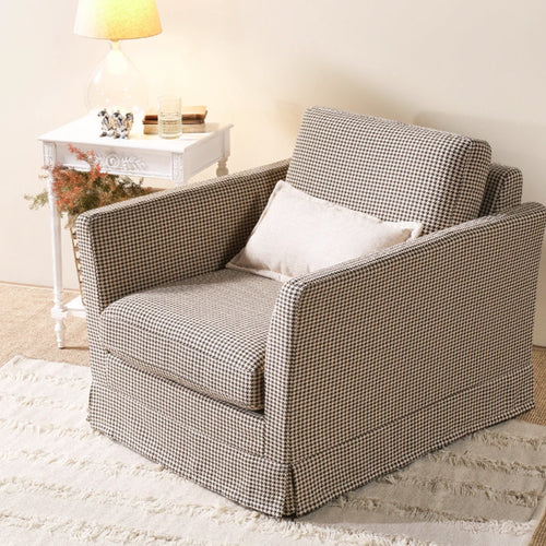 Classic Houndstooth Birch Wood Accent Chair - Scandinavian Lounge Chair for Living Room & Bedroom Lumendat