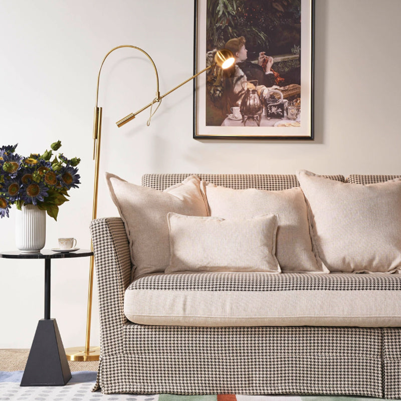 Classic Houndstooth Pattern Birch Wood Sofa – Minimalist Understated Elegant Sofa with 3/4 Seater for Living Room Lumendat
