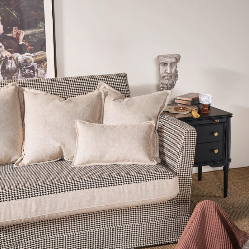 Classic Houndstooth Pattern Birch Wood Sofa – Minimalist Understated Elegant Sofa with 3/4 Seater for Living Room Lumendat