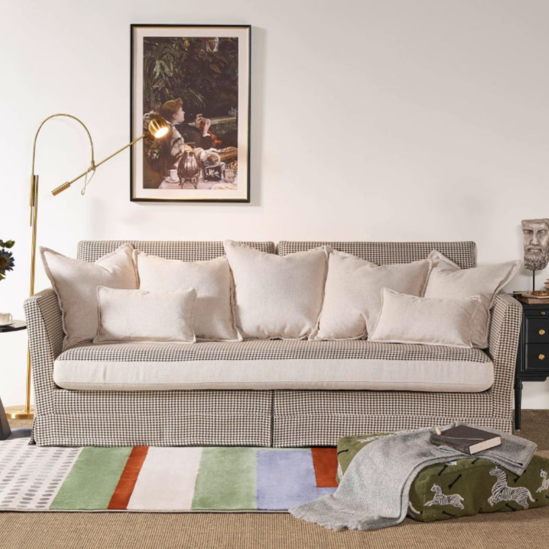Classic Houndstooth Pattern Birch Wood Sofa – Minimalist Understated Elegant Sofa with 3/4 Seater for Living Room Lumendat