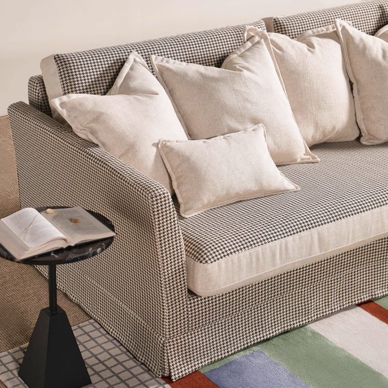 Classic Houndstooth Pattern Birch Wood Sofa – Minimalist Understated Elegant Sofa with 3/4 Seater for Living Room Lumendat