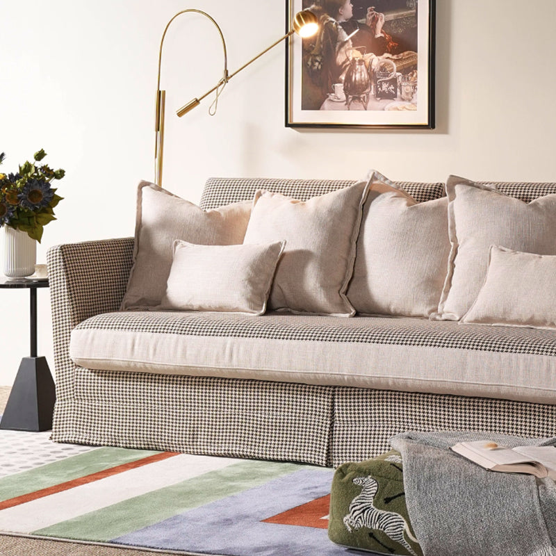 Classic Houndstooth Pattern Birch Wood Sofa – Minimalist Understated Elegant Sofa with 3/4 Seater for Living Room Lumendat