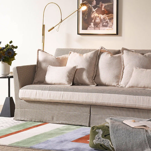 Classic Houndstooth Pattern Birch Wood Sofa – Minimalist Understated Elegant Sofa with 3/4 Seater for Living Room Lumendat