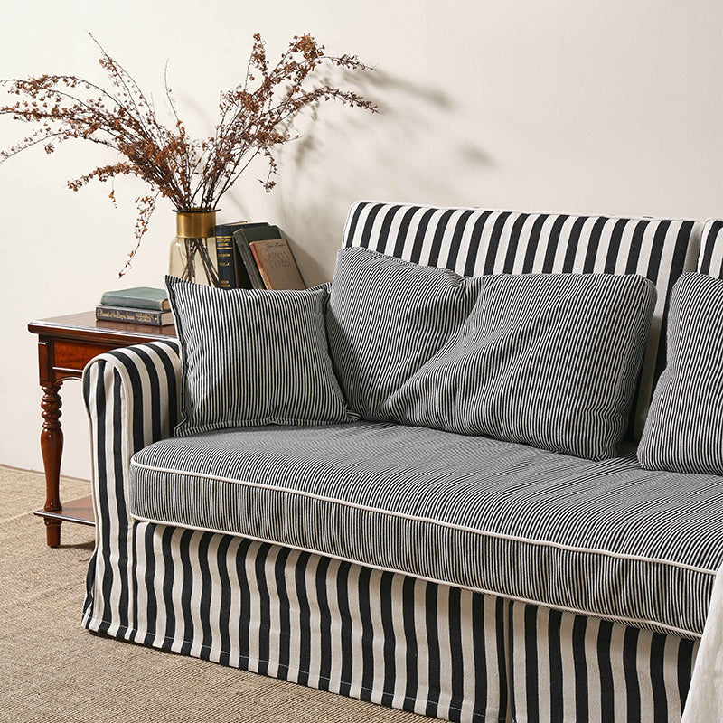 Bold Striped Pattern Polyester Upholstery Birch Wood Sofa - Vintage Soft-Touch Sofa With 3/4 Seater for Living Room Lumendat