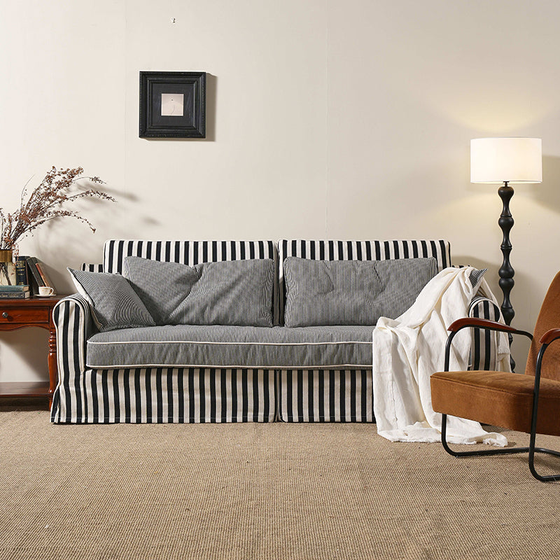 Bold Striped Pattern Polyester Upholstery Birch Wood Sofa - Vintage Soft-Touch Sofa With 3/4 Seater for Living Room Lumendat
