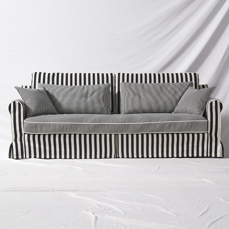 Bold Striped Pattern Polyester Upholstery Birch Wood Sofa - Vintage Soft-Touch Sofa With 3/4 Seater for Living Room Lumendat