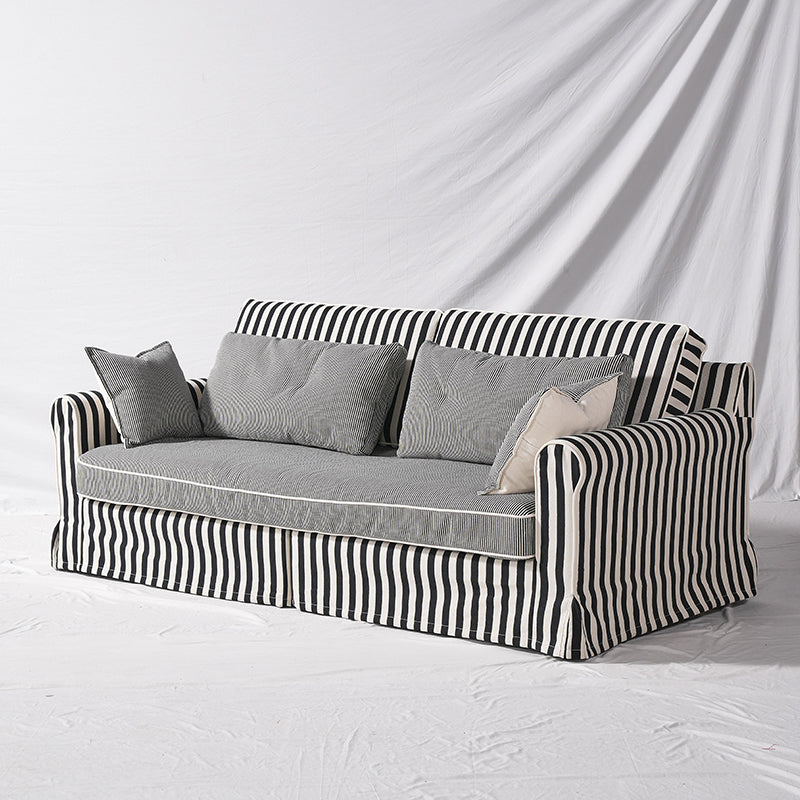 Bold Striped Pattern Polyester Upholstery Birch Wood Sofa - Vintage Soft-Touch Sofa With 3/4 Seater for Living Room Lumendat