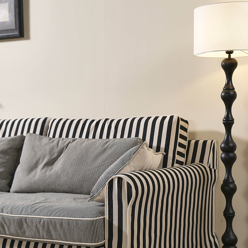 Bold Striped Pattern Polyester Upholstery Birch Wood Sofa - Vintage Soft-Touch Sofa With 3/4 Seater for Living Room Lumendat