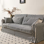 Bold Striped Pattern Polyester Upholstery Birch Wood Sofa - Vintage Soft-Touch Sofa With 3/4 Seater for Living Room Lumendat