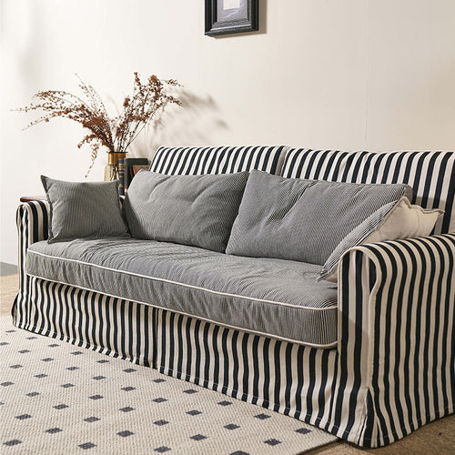 Bold Striped Pattern Polyester Upholstery Birch Wood Sofa - Vintage Soft-Touch Sofa With 3/4 Seater for Living Room Lumendat