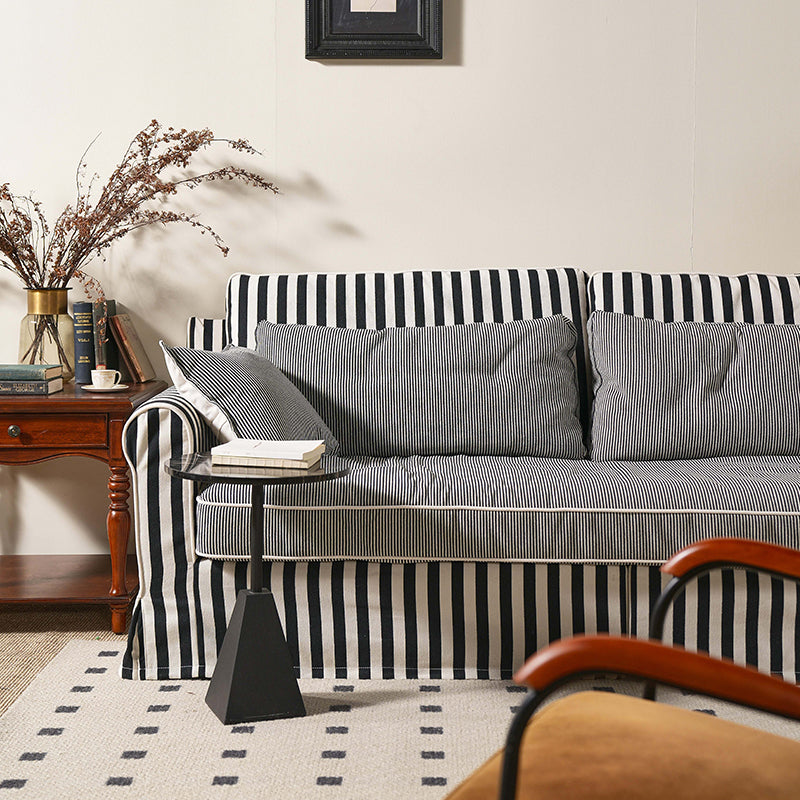 Bold Striped Pattern Polyester Upholstery Birch Wood Sofa - Vintage Soft-Touch Sofa With 3/4 Seater for Living Room Lumendat