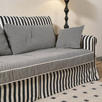 Bold Striped Pattern Polyester Upholstery Birch Wood Sofa - Vintage Soft-Touch Sofa With 3/4 Seater for Living Room Lumendat