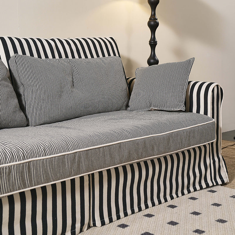 Bold Striped Pattern Polyester Upholstery Birch Wood Sofa - Vintage Soft-Touch Sofa With 3/4 Seater for Living Room Lumendat