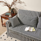 Bold Striped Pattern Polyester Upholstery Birch Wood Sofa - Vintage Soft-Touch Sofa With 3/4 Seater for Living Room Lumendat