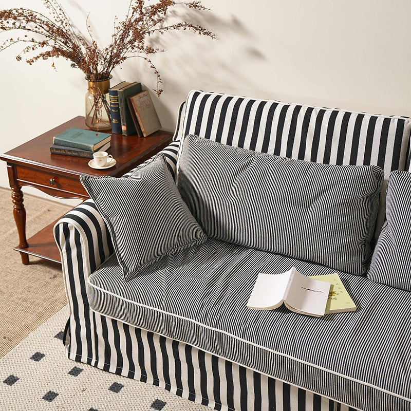 Bold Striped Pattern Polyester Upholstery Birch Wood Sofa - Vintage Soft-Touch Sofa With 3/4 Seater for Living Room Lumendat