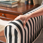 Bold Striped Pattern Polyester Upholstery Birch Wood Sofa - Vintage Soft-Touch Sofa With 3/4 Seater for Living Room Lumendat