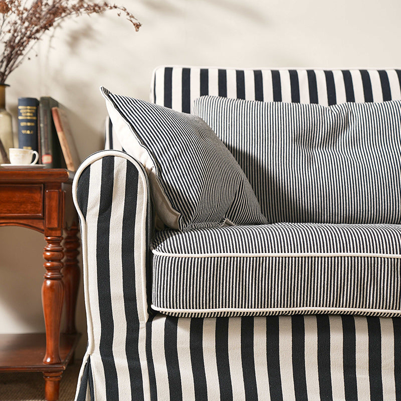 Bold Striped Pattern Polyester Upholstery Birch Wood Sofa - Vintage Soft-Touch Sofa With 3/4 Seater for Living Room Lumendat